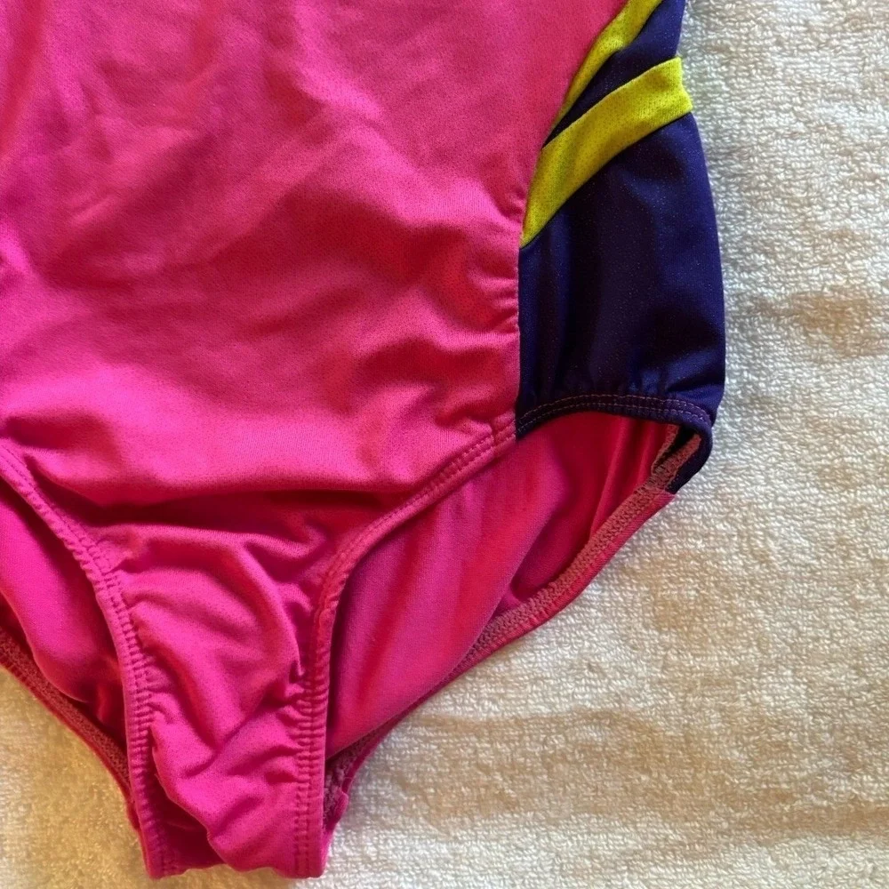 Freestyle Danskin Leotard Kids 6/6X Pink Rhinestone Long Sleeve Gymnastics Dance